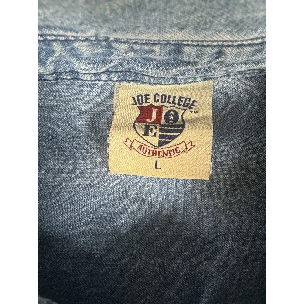 Kansas Jayhawks Shirt Mens L Blue Denim‎ Button Up Embroidered NCAA College